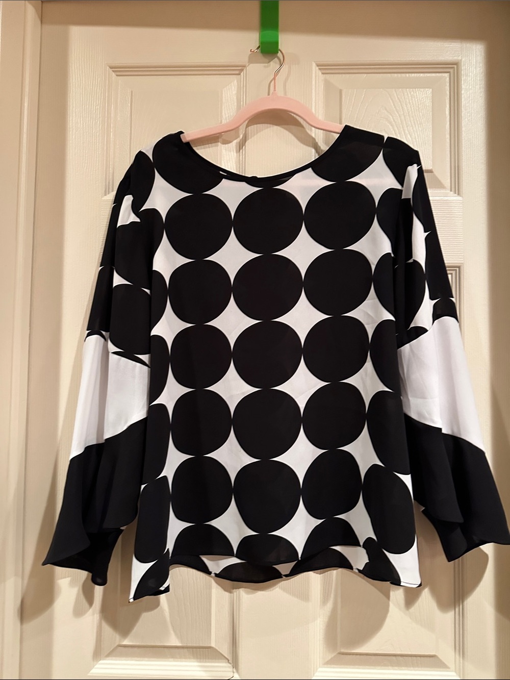Chico's Black and White Polka Dot Bell Sleeve Blouse